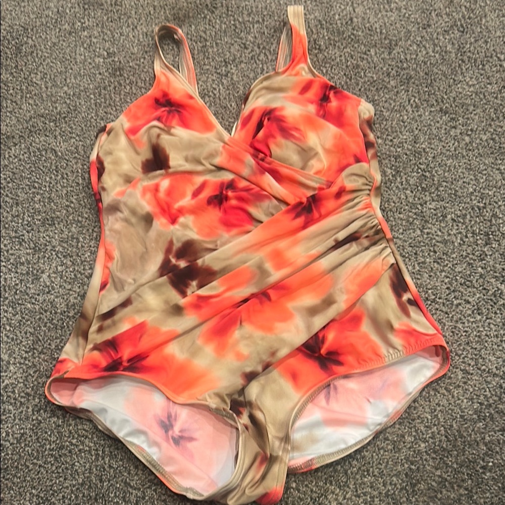 Floral Swimsuit in Orange and Brown